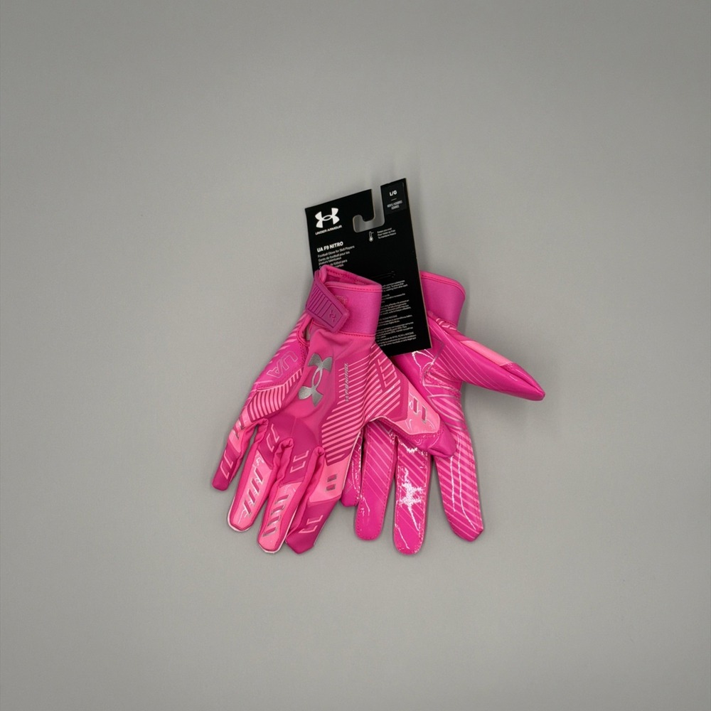 New Under Armour F9 Nitro Limited Edition Football Gloves 1381943-652 Pink Sz L